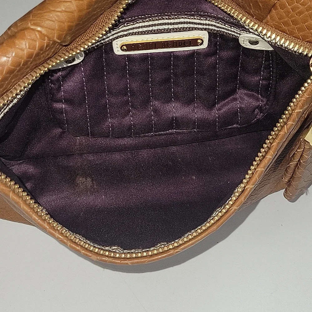 Henri Bendel Tan Snake Skin Embossed Leather Clutch Bag
